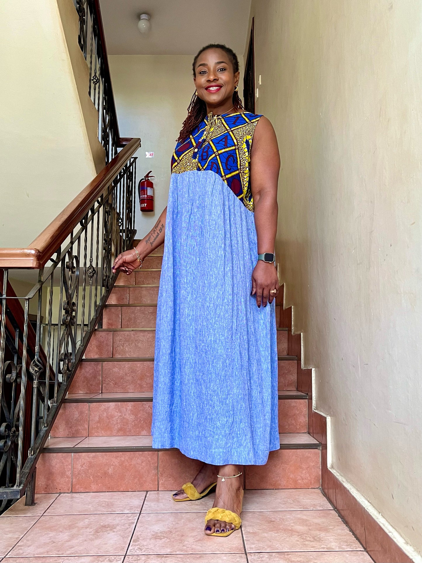 Taxxa - Linen and African print mix dress