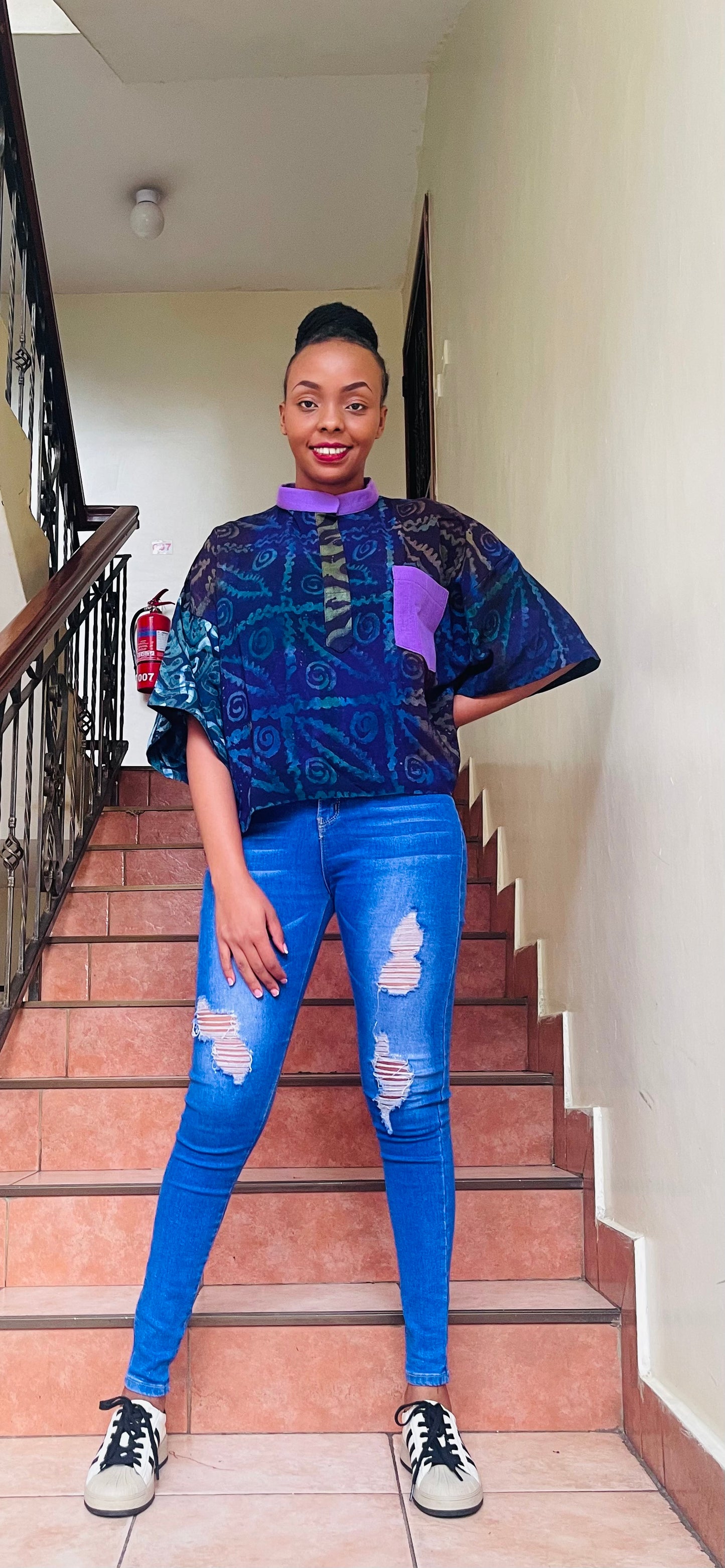 Toli- Crepe batik and aso-ke mix crop top
