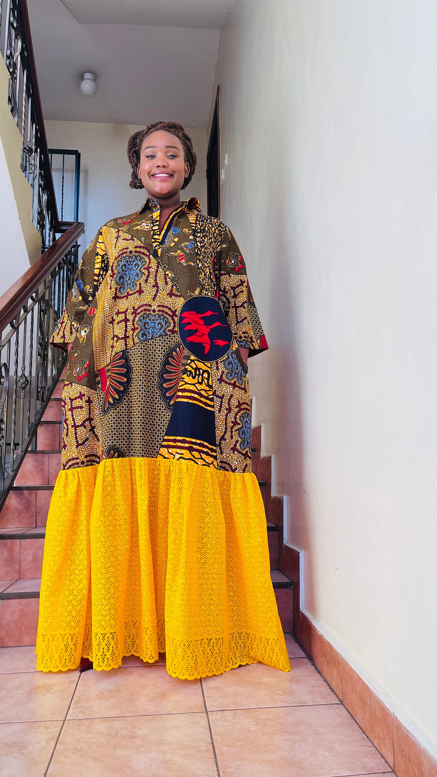 Elissa - African Print and Lace Shirt Dress