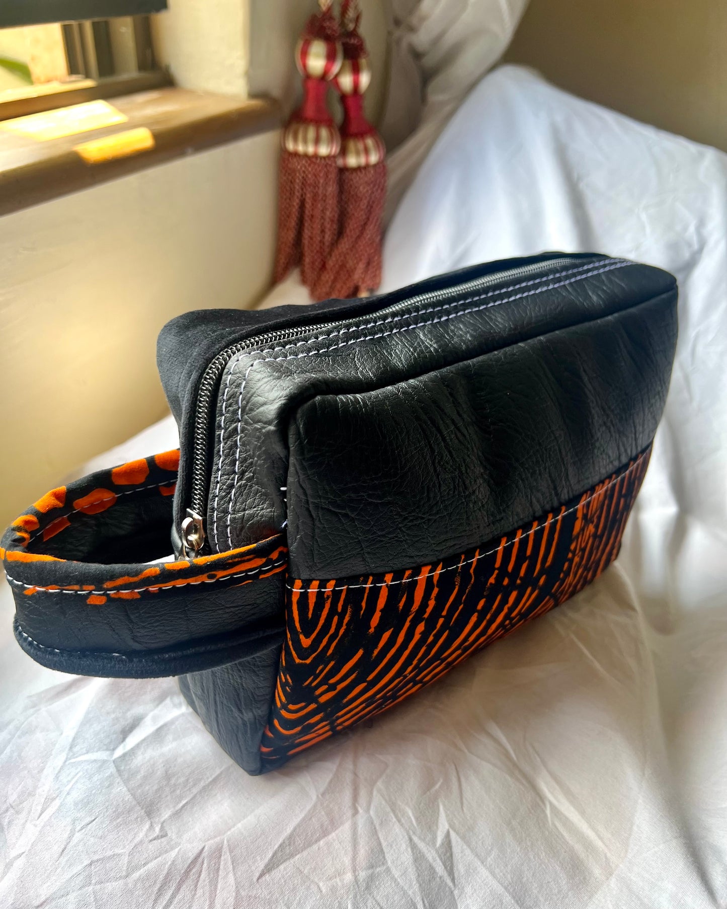 Men’s Wash Bags in African Print and Leather