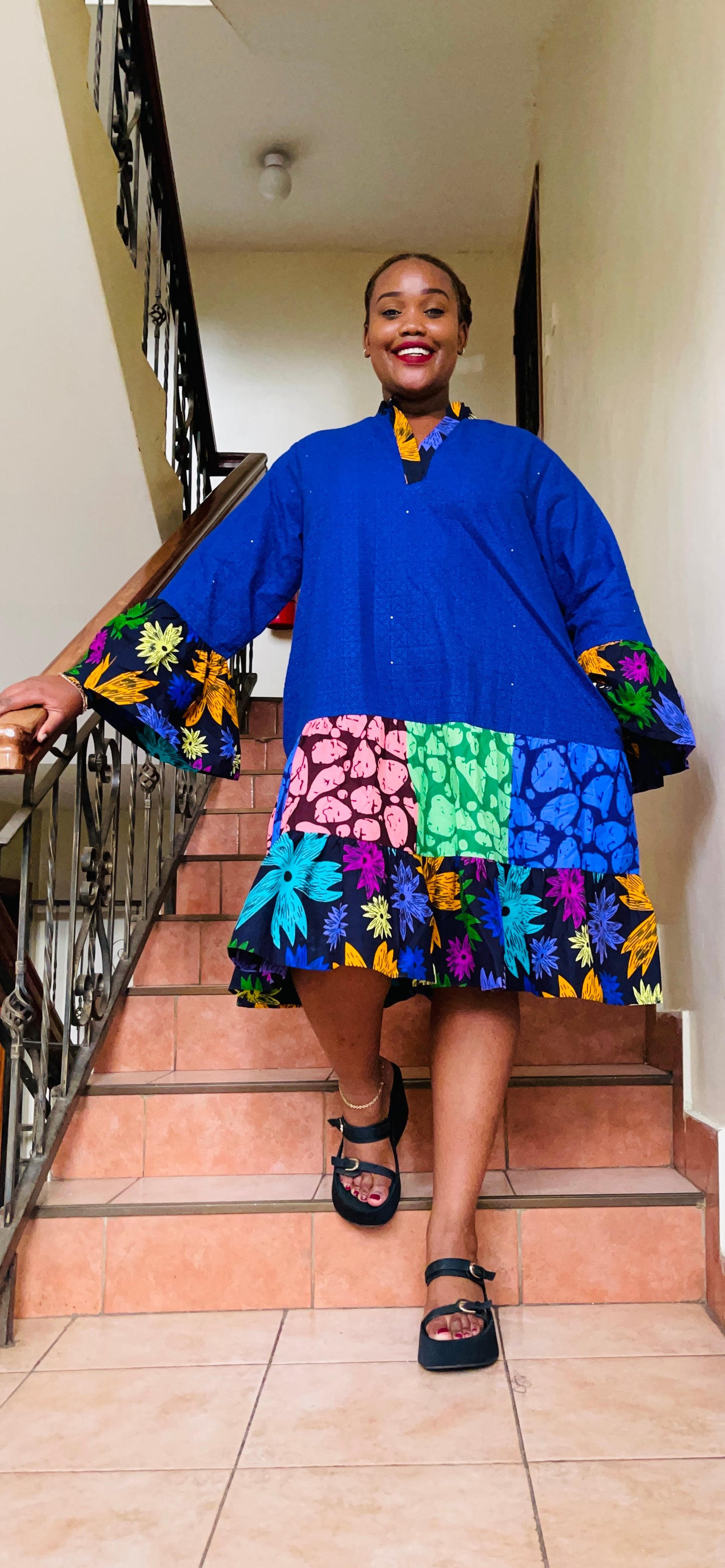 Tara - African Print and Lace mix Short Dress