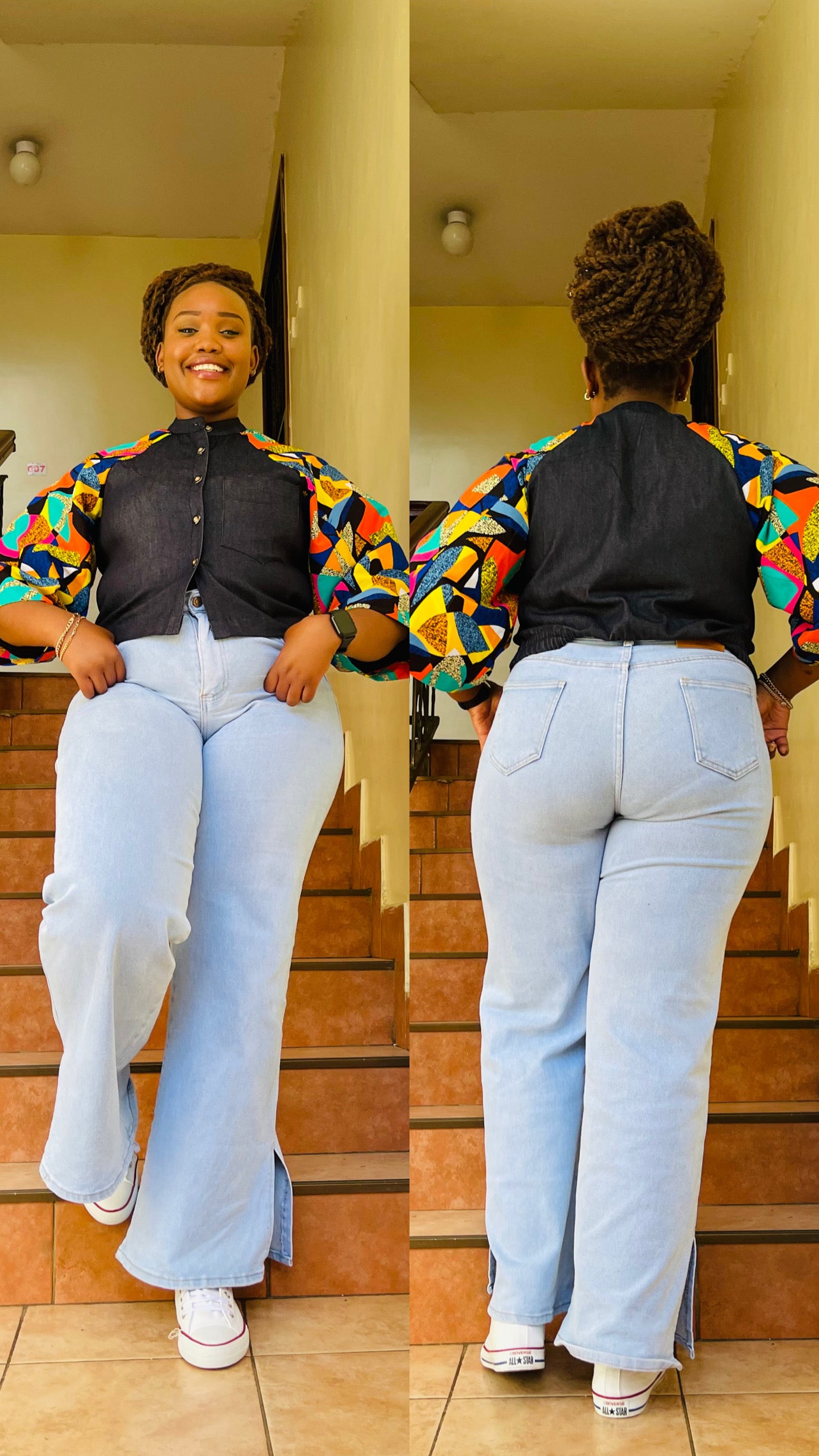 Luna - African Print and Denim Cropped Jacket