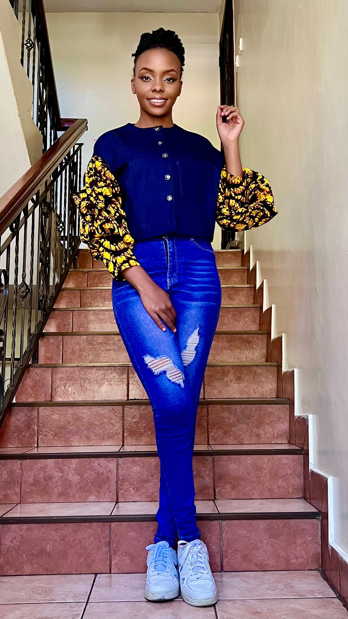 Layla - African Print and Denim Cropped Jacket