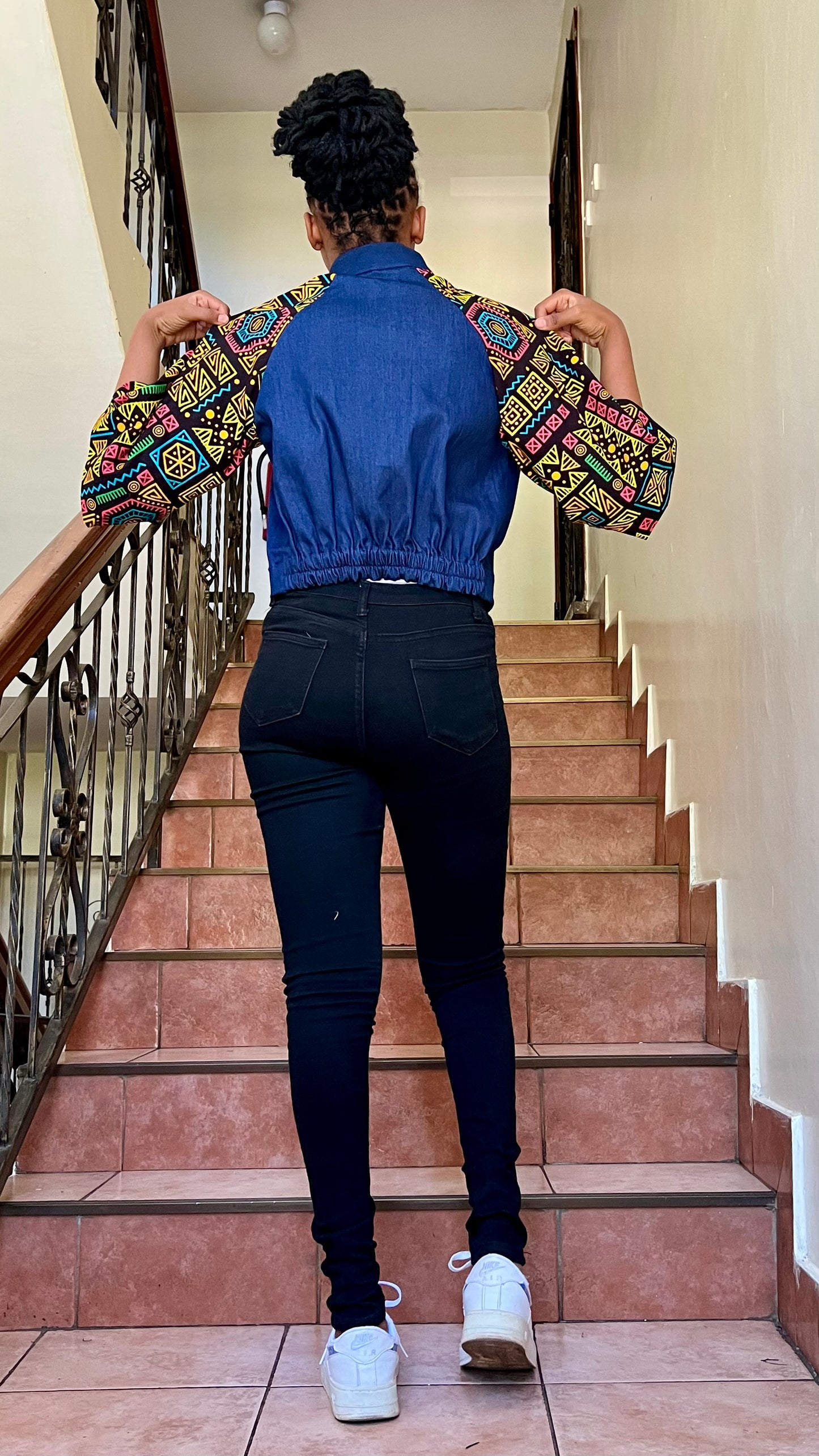 Luna - African Print and Denim Cropped Jacket
