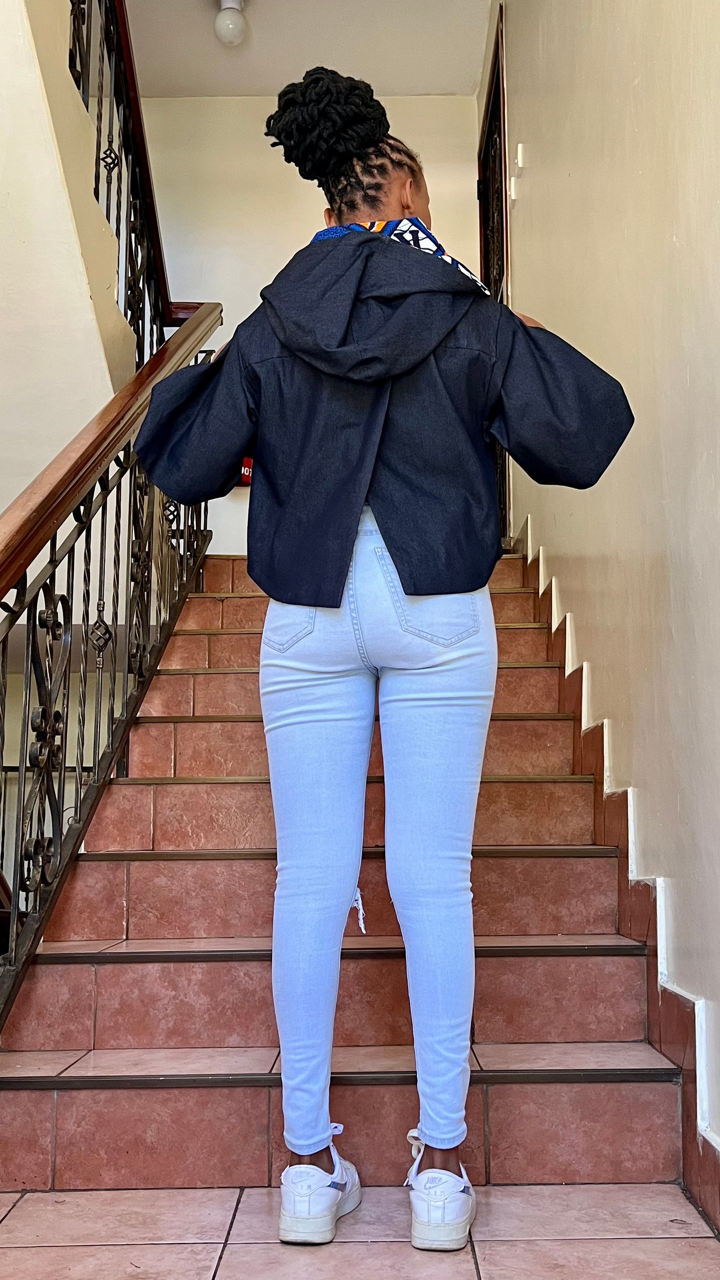 Lacey - African Print and Denim Cropped Jacket