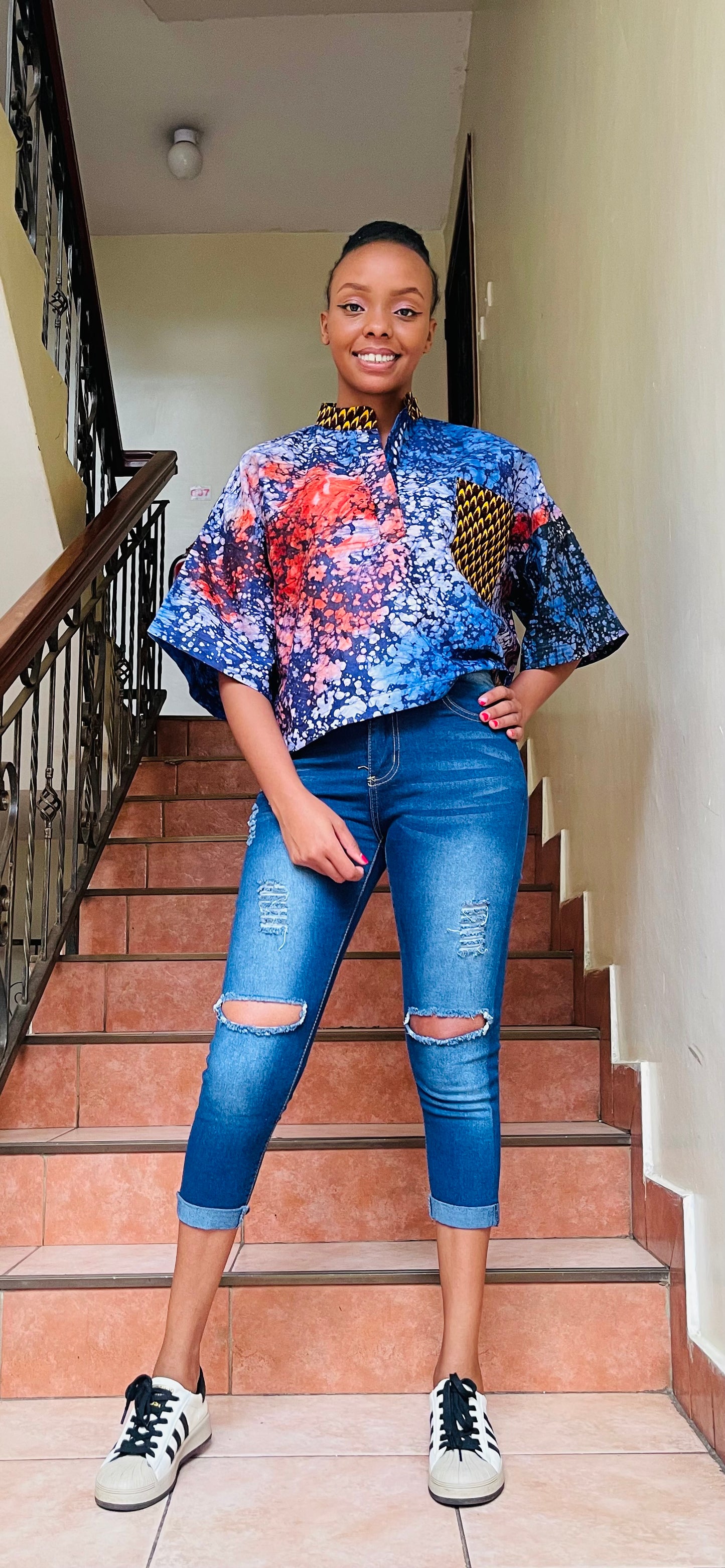 Mide - Adire and Ankara mix crop top