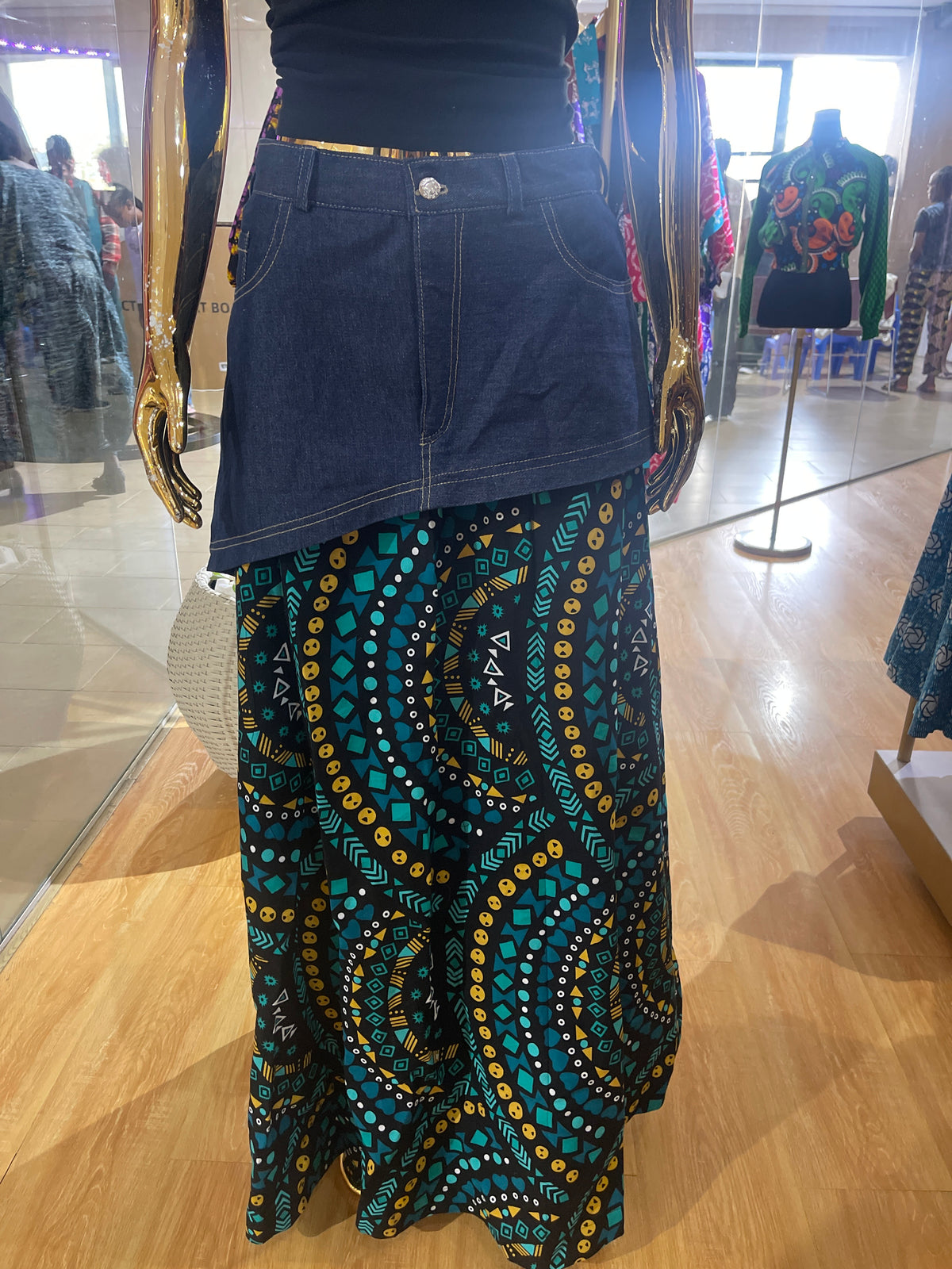 Hasani - African print and denim mix skirt (denkara)