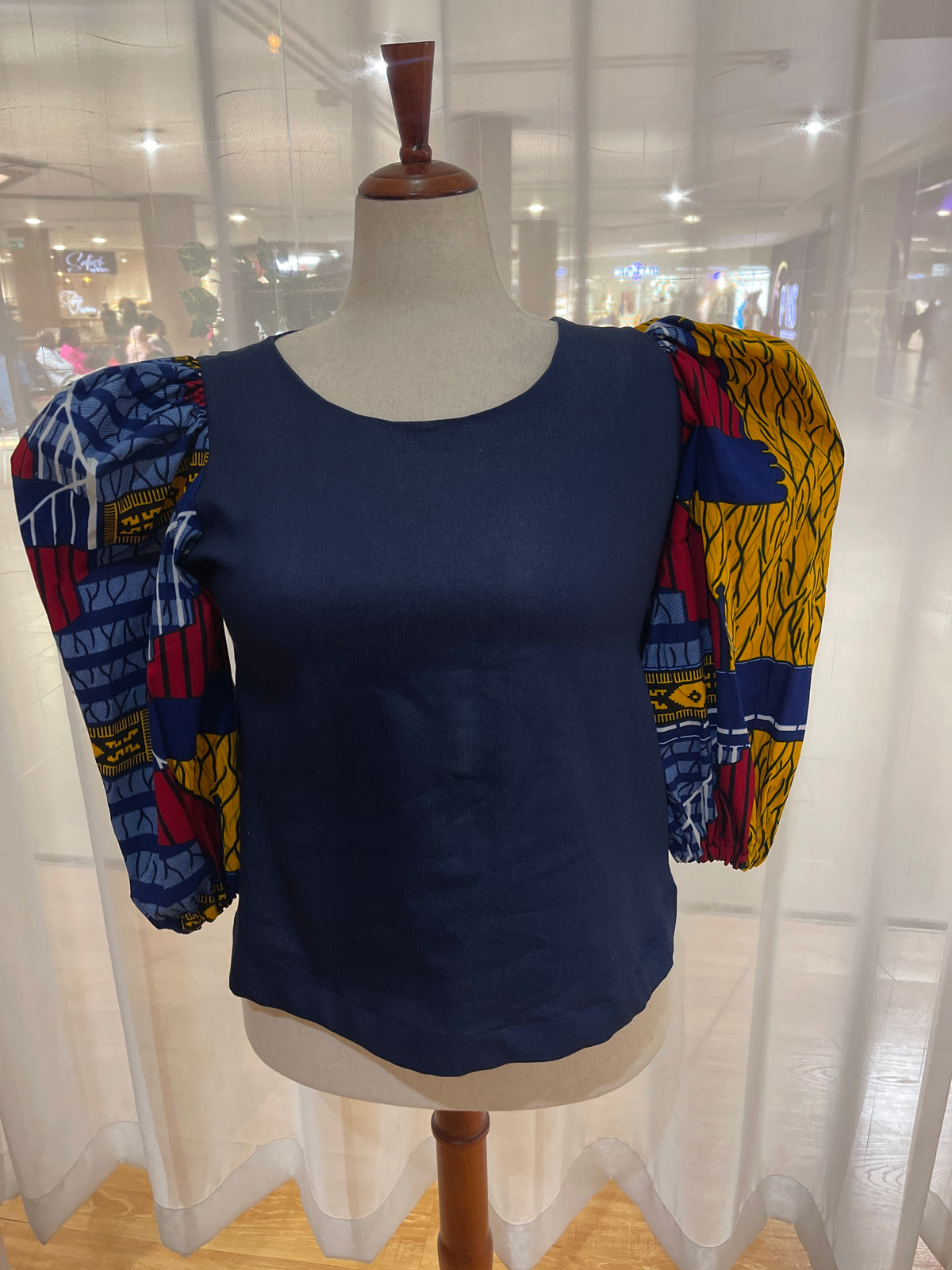 Asali - Denim mix with ankara puff sleeves