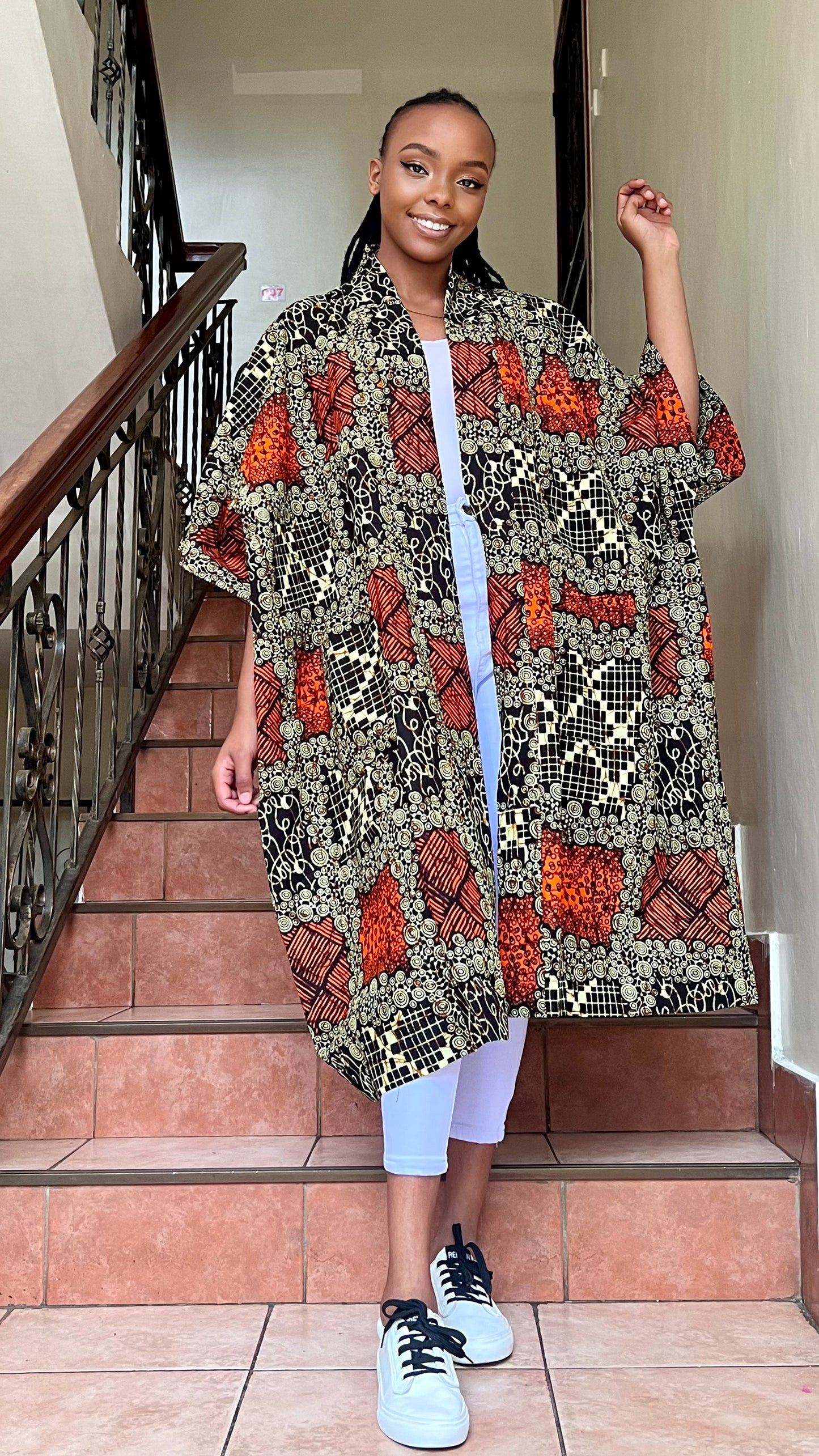 Lenkara - African print and lace Kimono Short