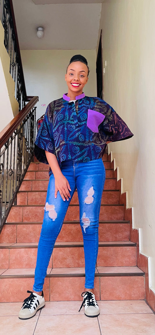 Toli- Crepe batik and aso-ke mix crop top