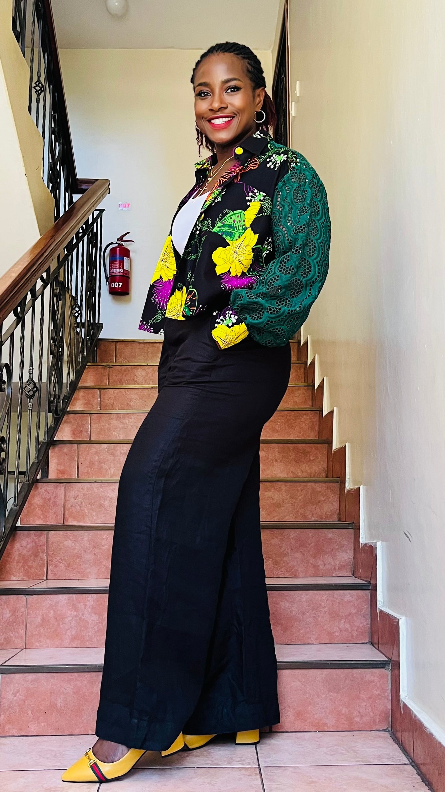 Duni Lenkara - African Print and Lace mix cropped top