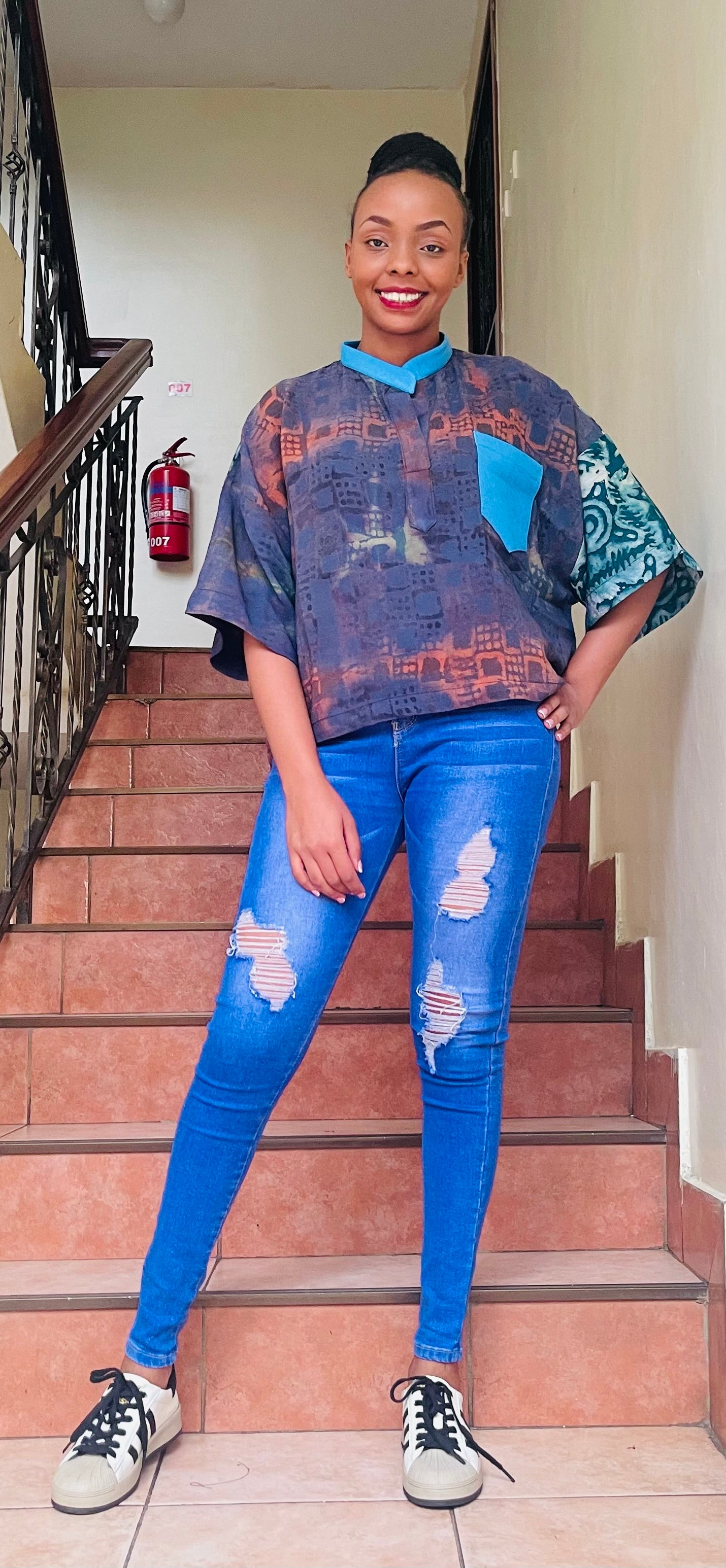 Toli- Crepe batik and aso-ke mix crop top