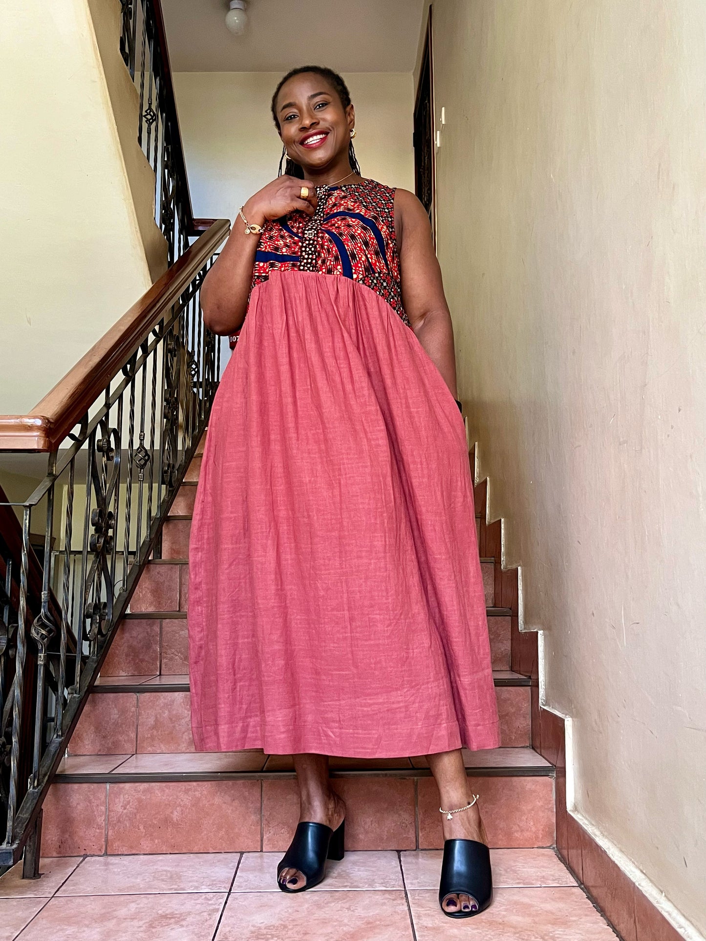 Taxxa - Linen and African print mix dress