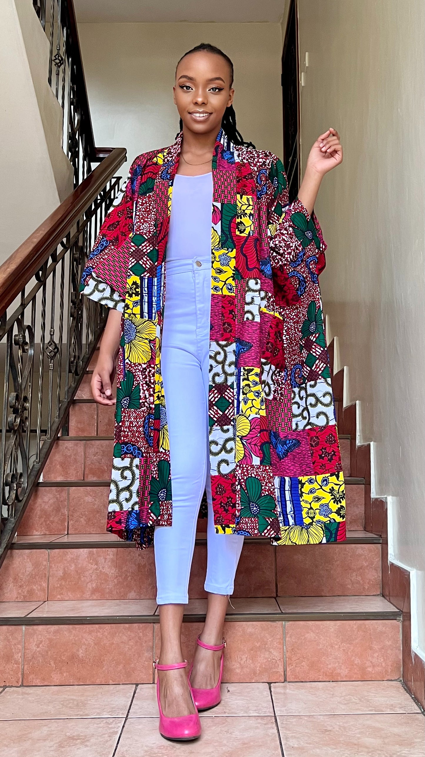 Lenkara - African print and lace Kimono Short