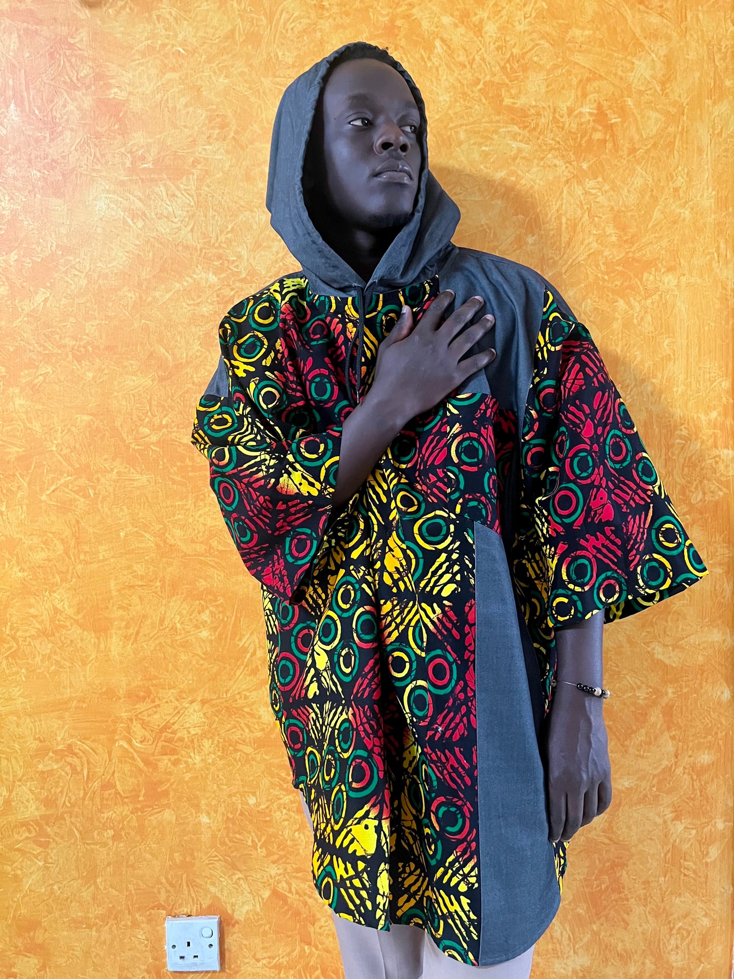 EP Denkara - African print and denim Hoodie