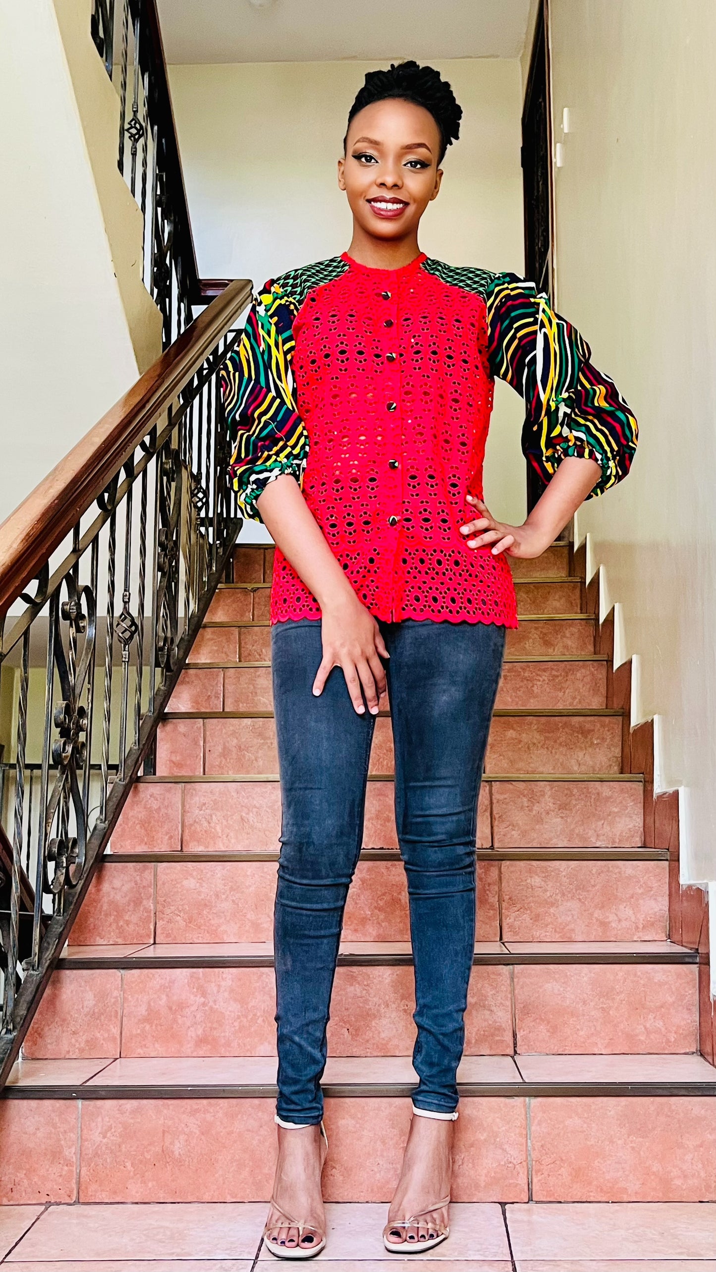 Ebele - African Print and Lace mix Shirt