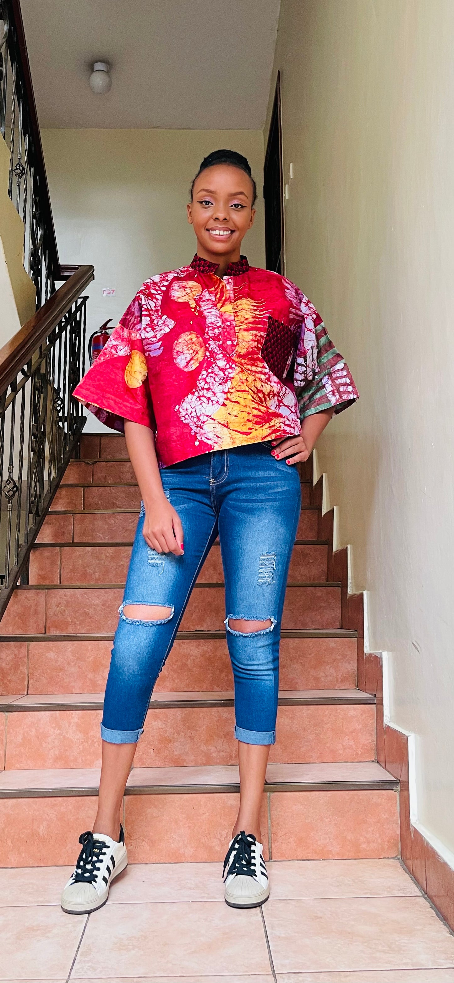 Mide - Adire and Ankara mix crop top