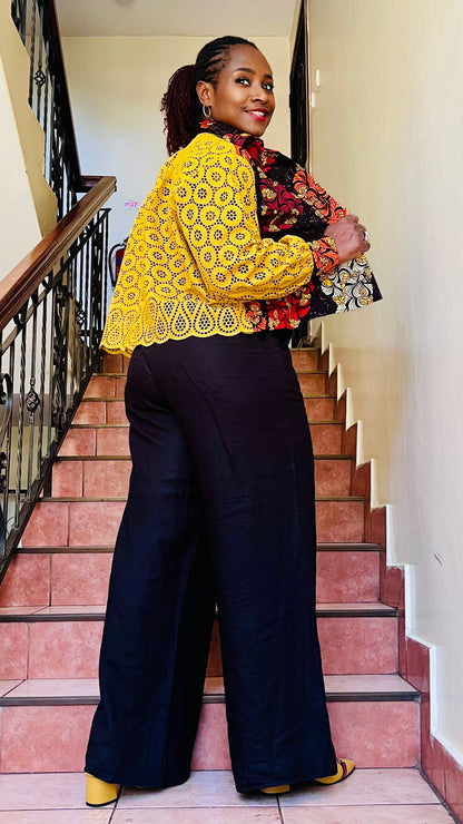 Duni Lenkara - African Print and Lace mix cropped top