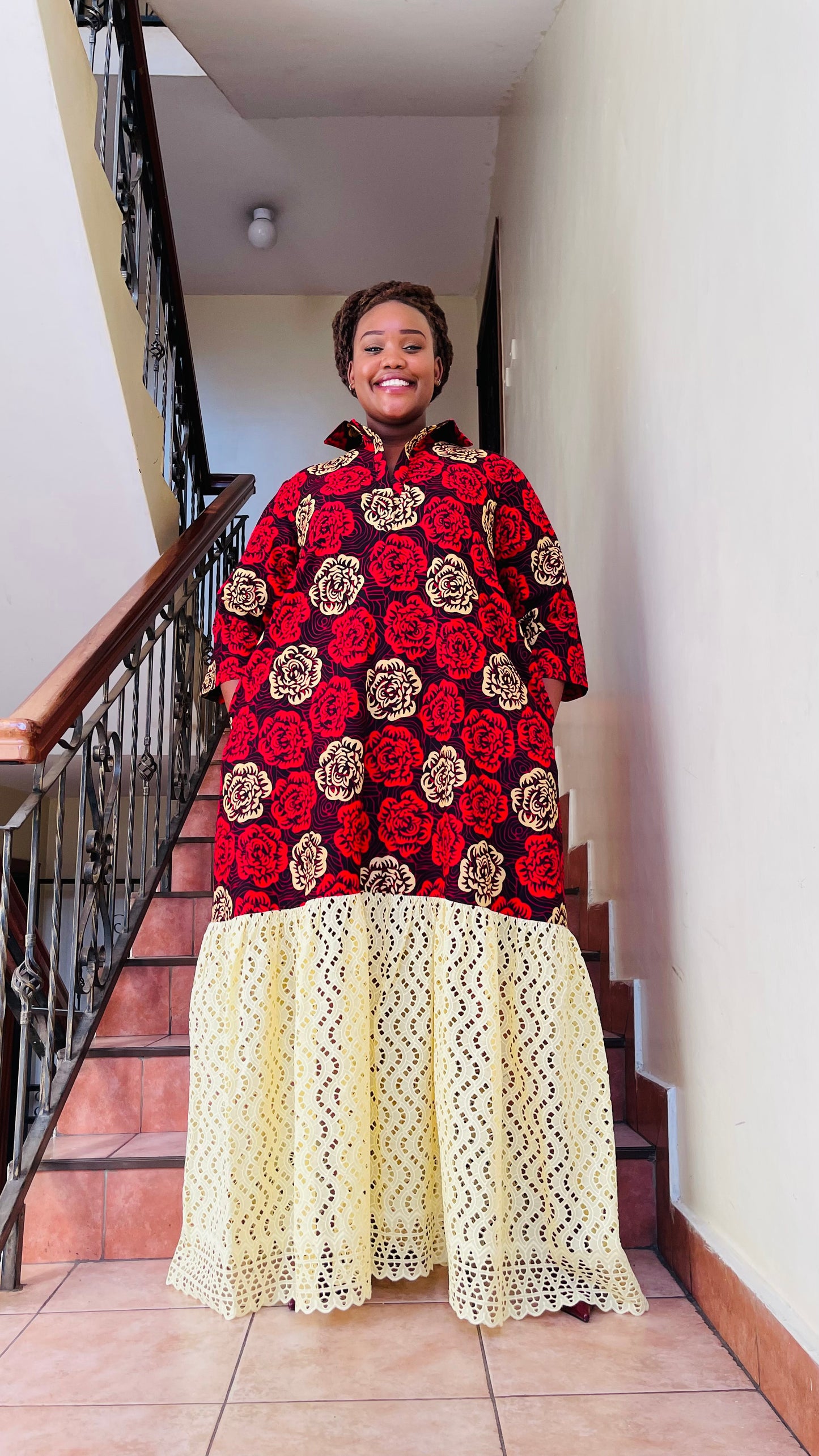 Elissa - African Print and Lace Shirt Dress