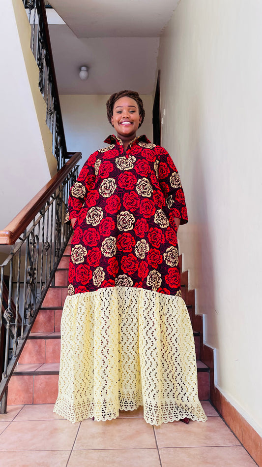 Elissa - African Print and Lace Shirt Dress