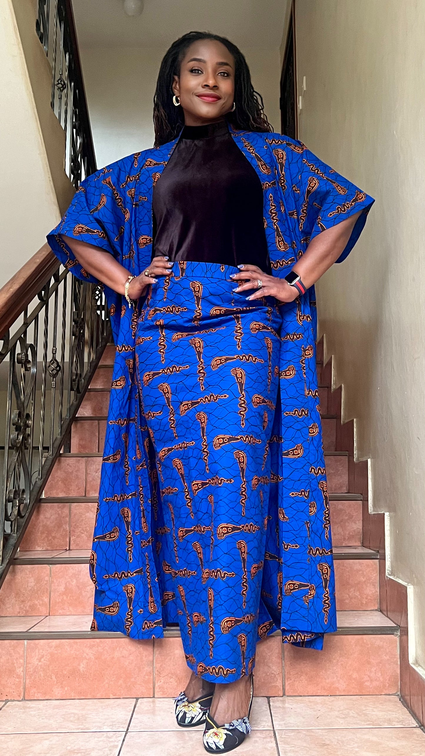 African Print Kimono and Skirt Set