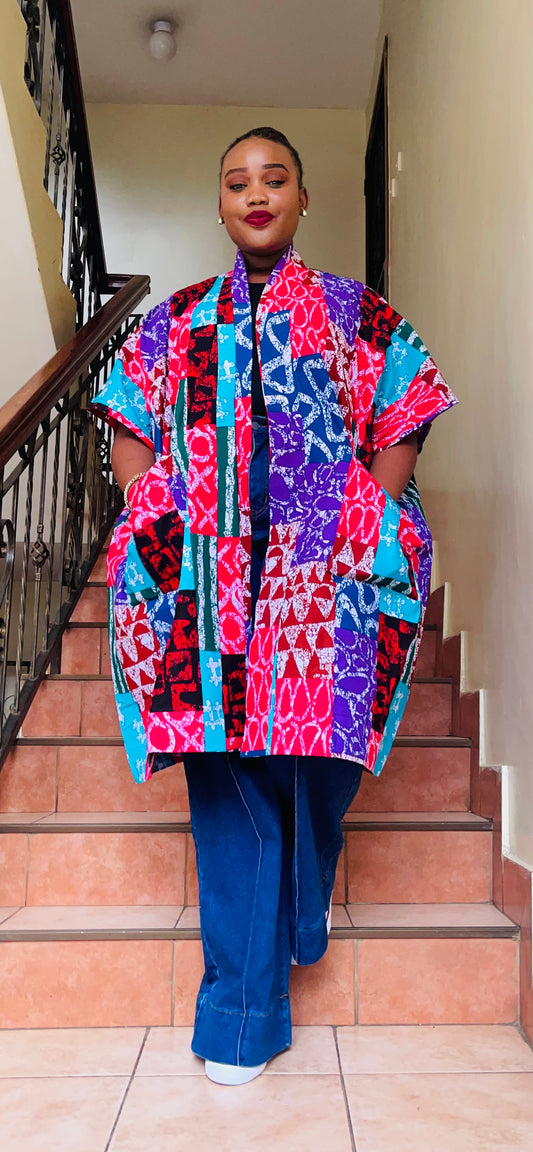 Lenkara - African print and lace Kimono Short