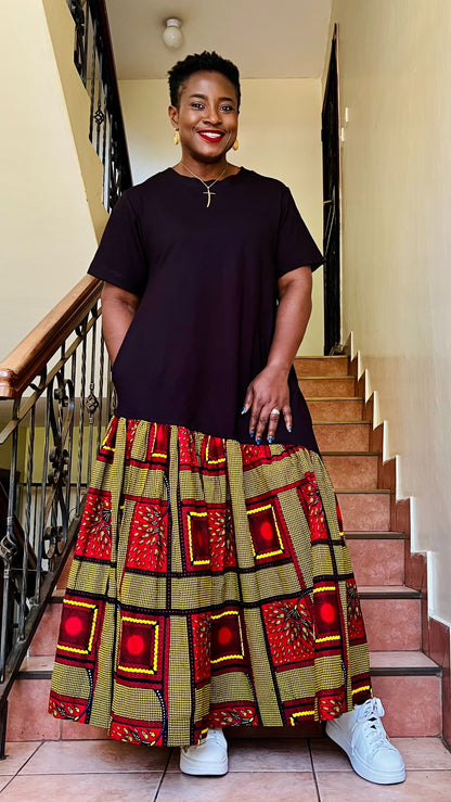 Jolie - African Print and Jersey mix dress