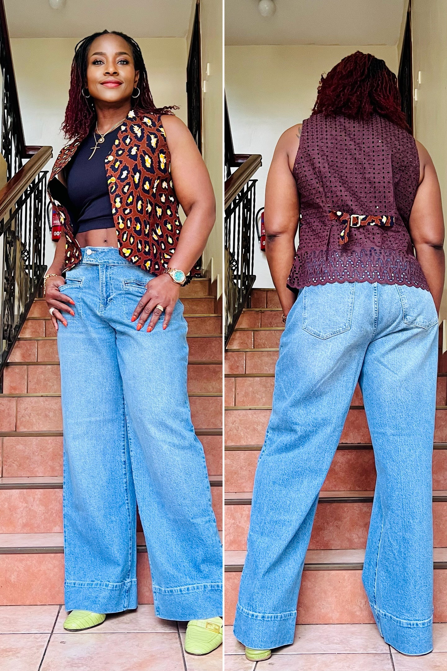 Hiari - African Print and lace mix waistcoat