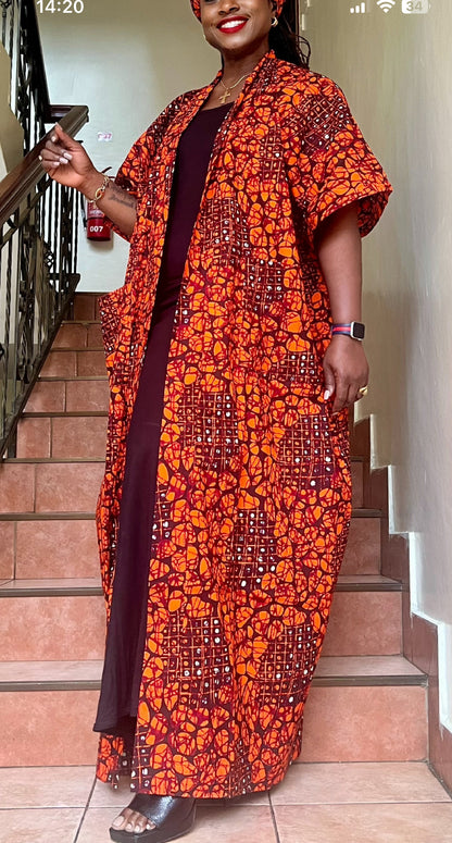 Lenkara - African print and lace Kimono Maxi