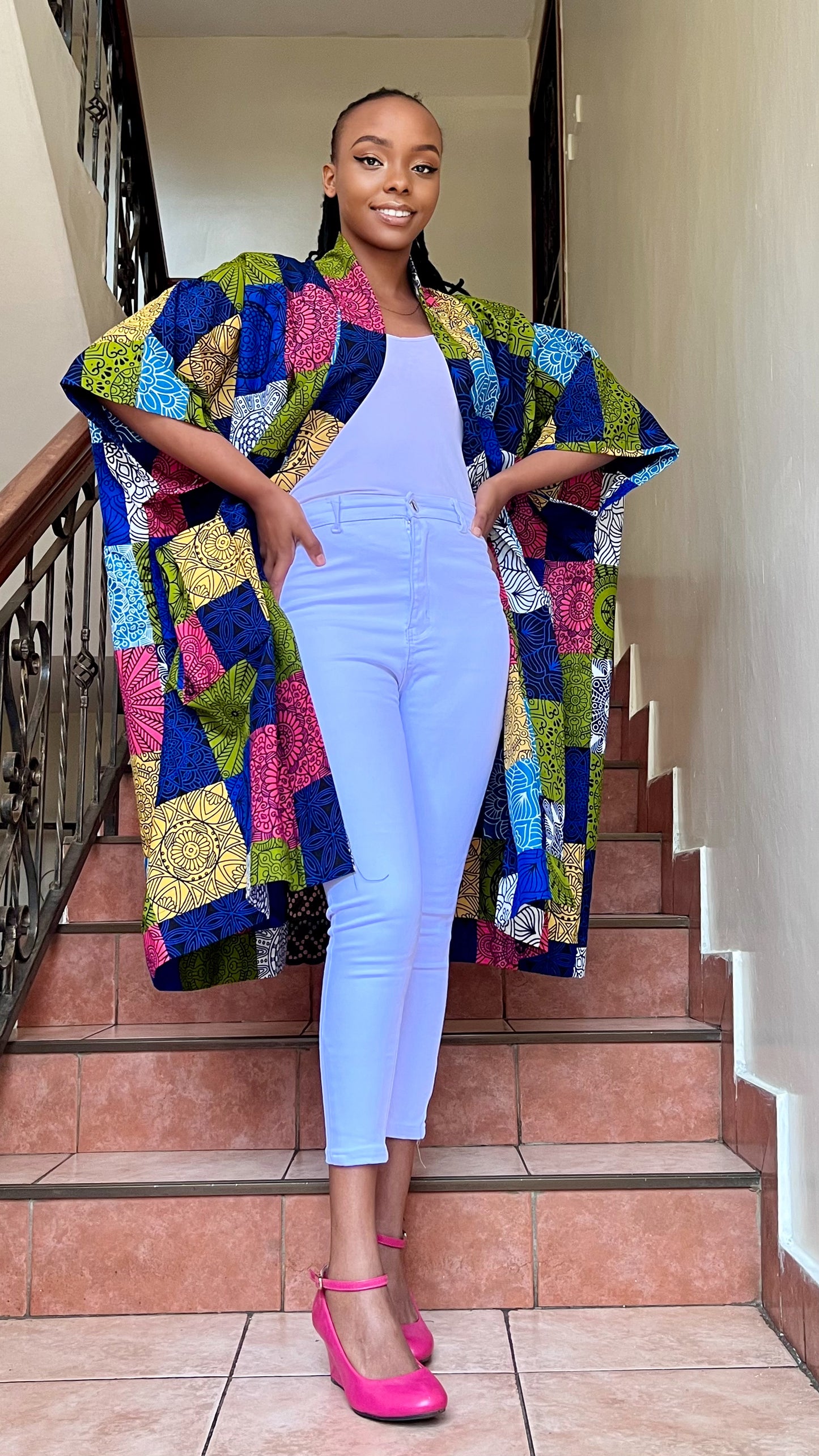 Lenkara - African print and lace Kimono Short