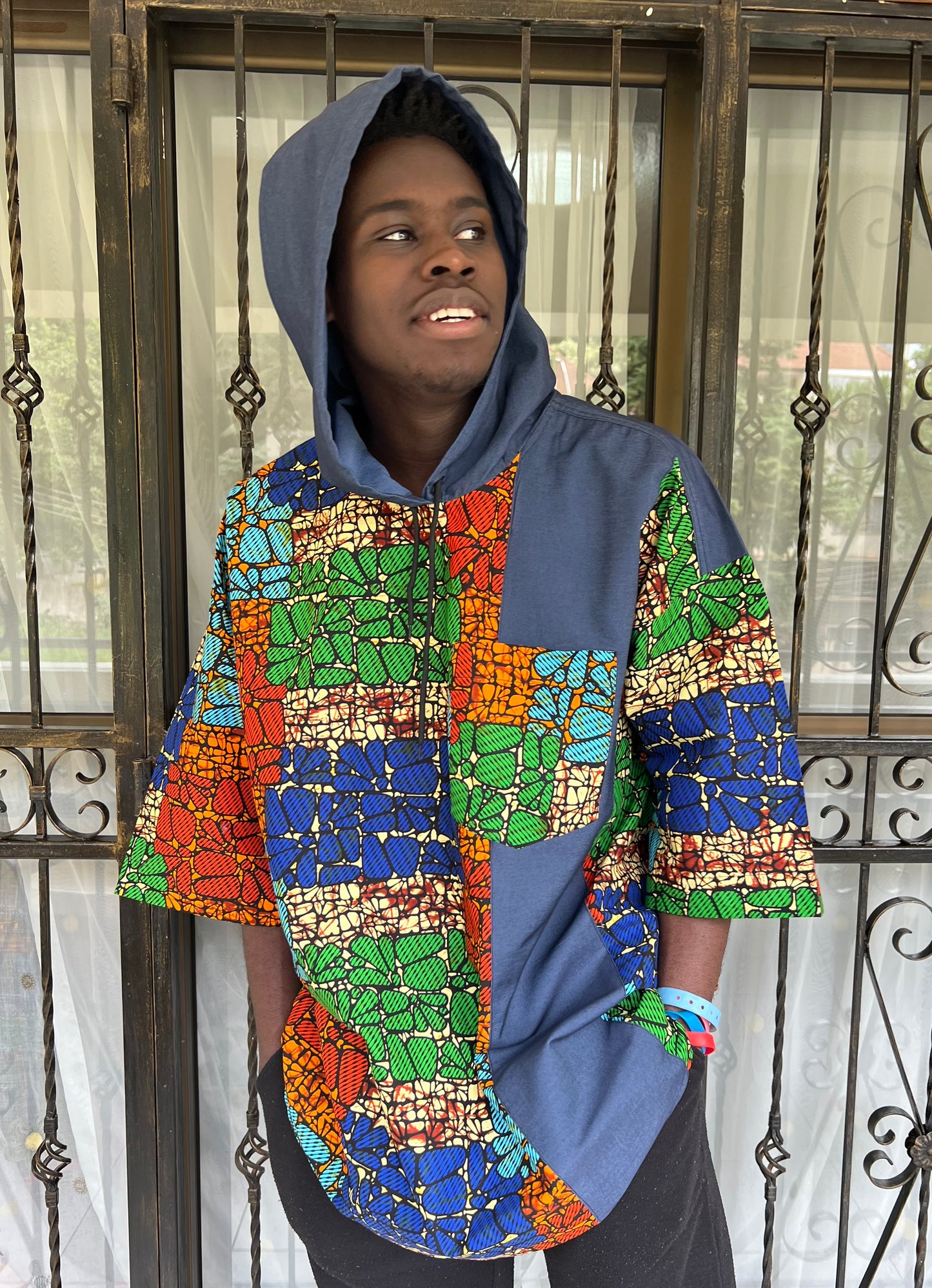 EP Denkara - African print and denim Hoodie