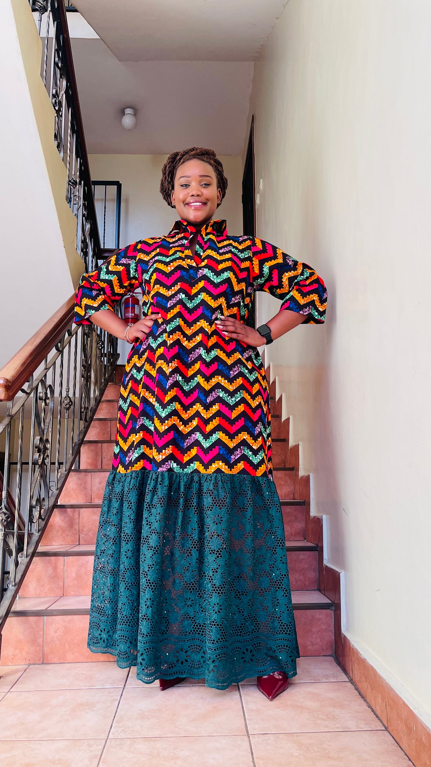 Elissa - African Print and Lace Shirt Dress