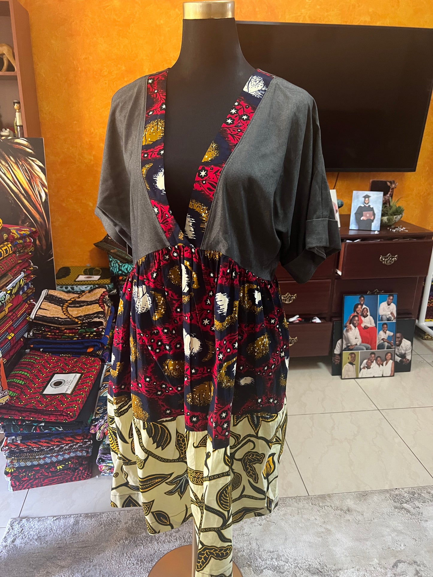 Summer - African print and denim combo dress