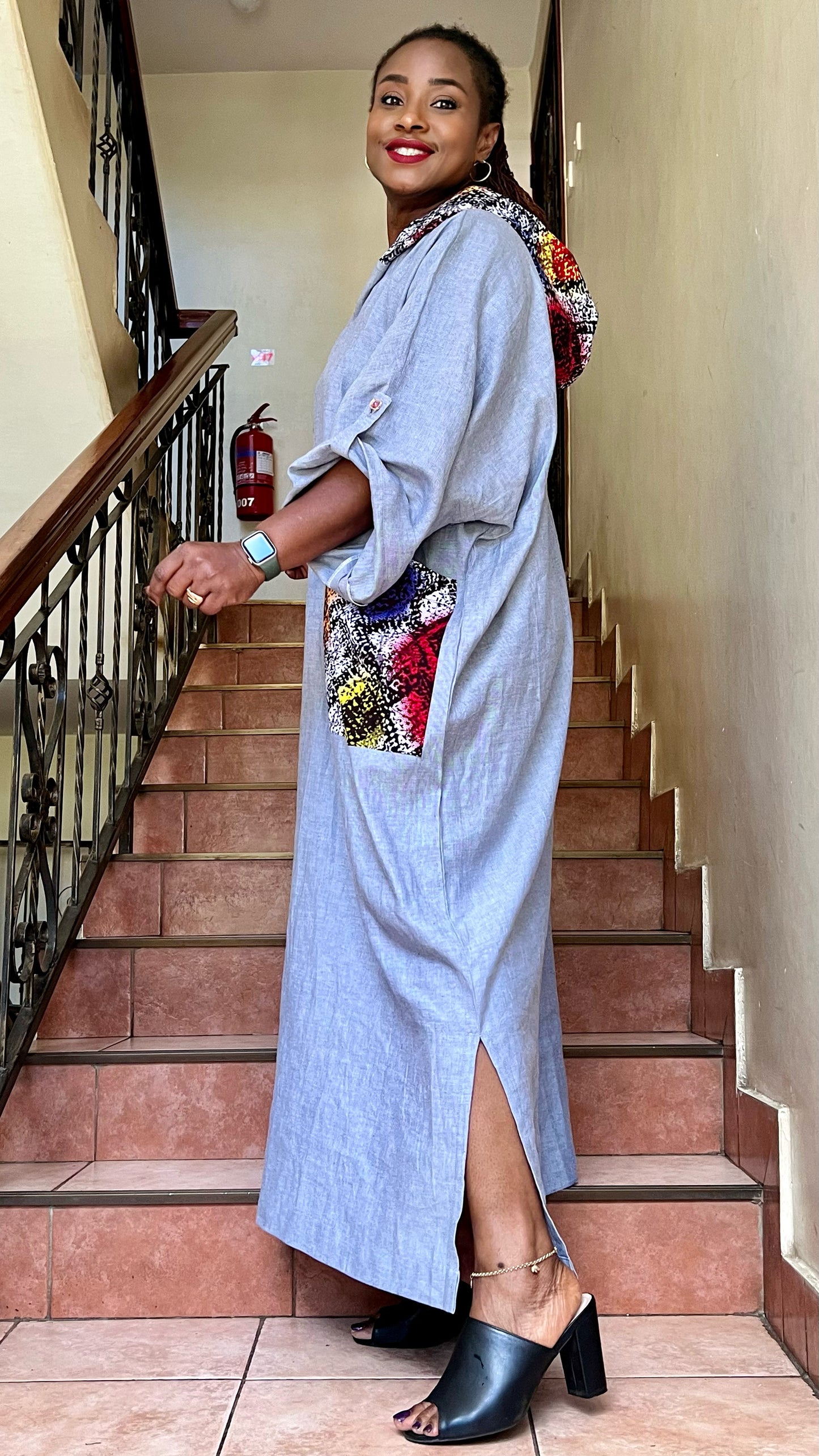 Val - Linen and African print mix Dress