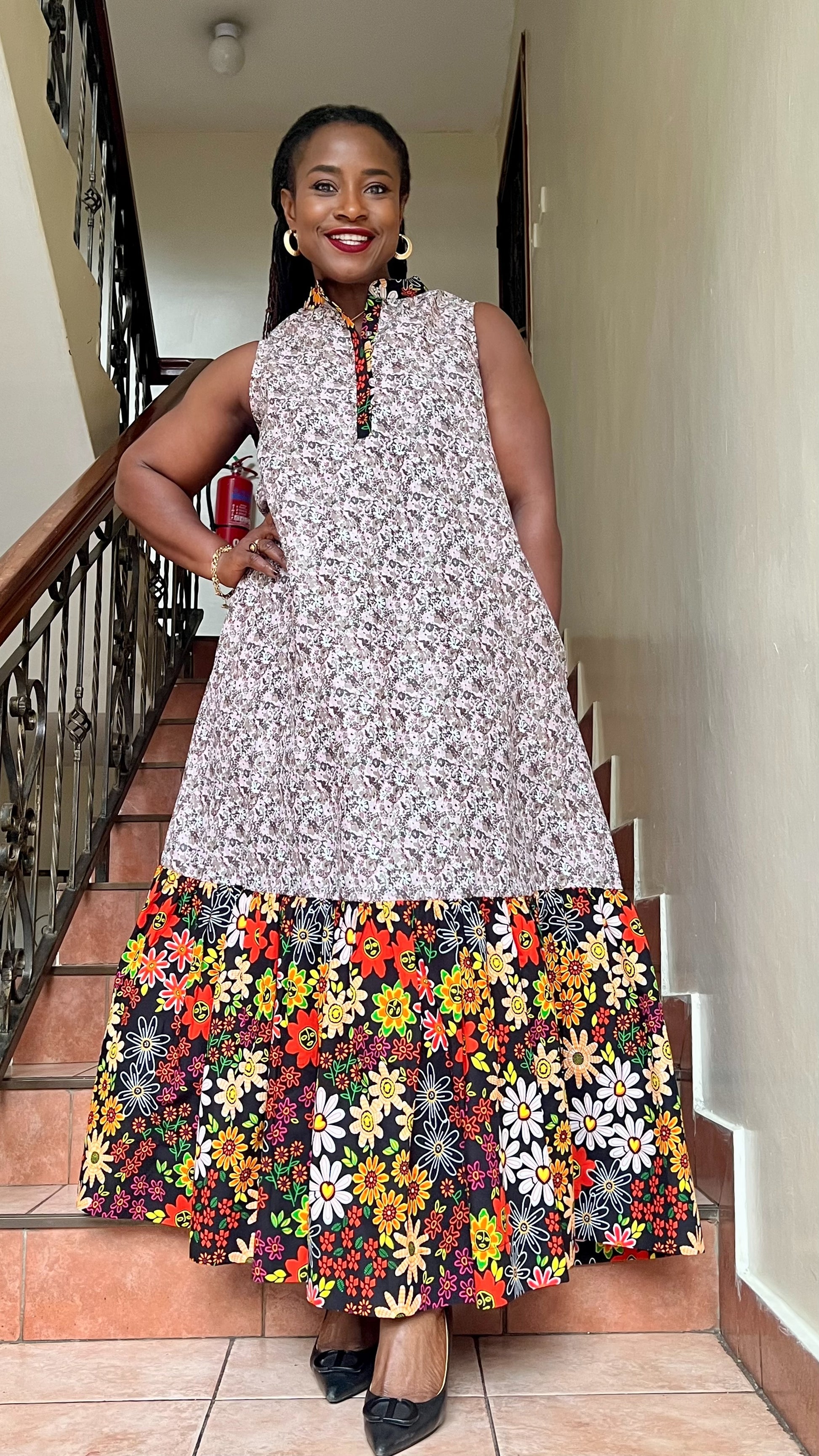 Valencia - African print and linen dress (Limited Edition). Vikkie Oh Atelier Ltd. Valencia - African print and linen dress (Limited Edition). Vikkie Oh Atelier Ltd.