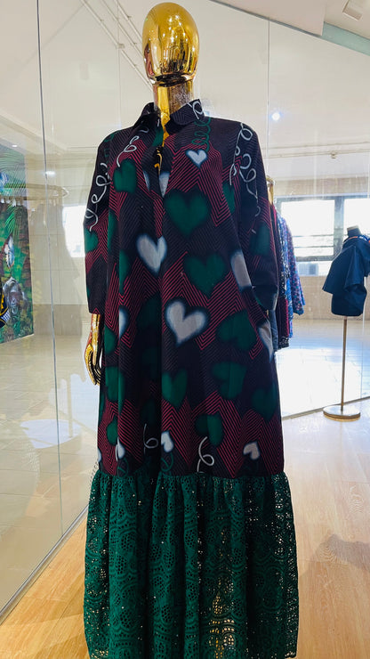 Elissa - African Print and Lace Shirt Dress