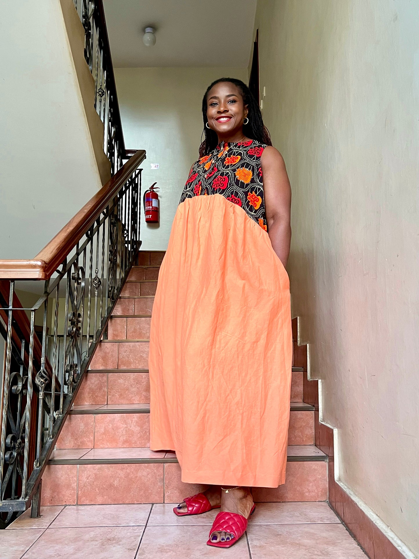 Taxxa - Linen and African print mix dress