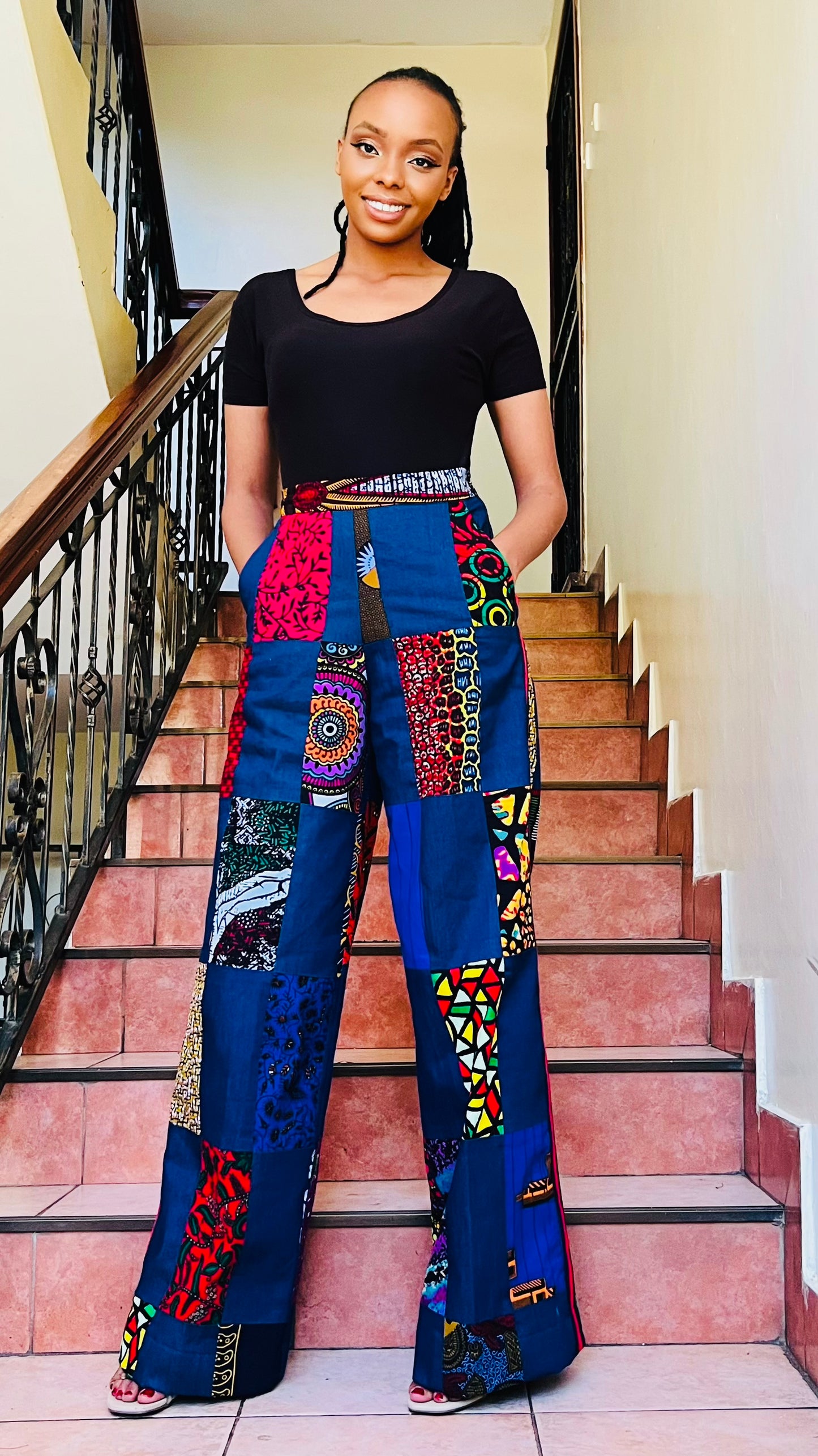 KaraCci - African Print and Denim mix Palazzo pants
