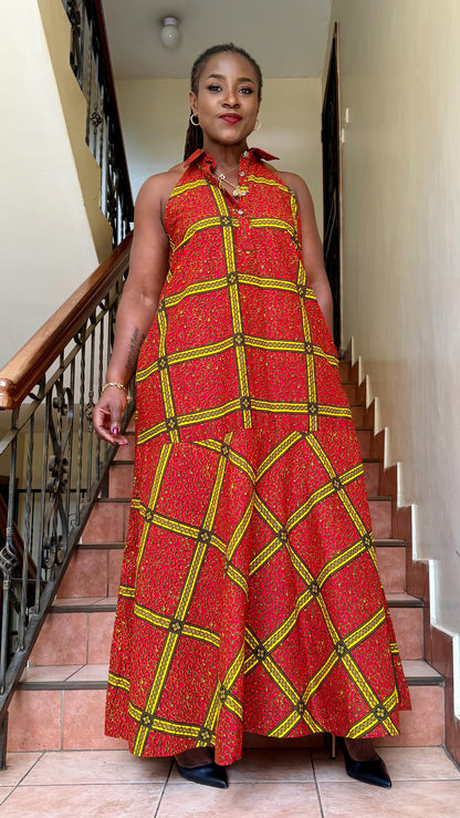 Chana - African print halter neck with Collar.