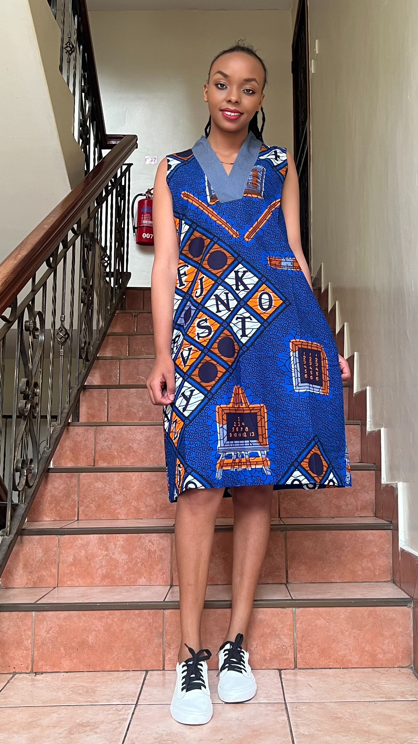 Evvie - African Print and Denim mix (Denkara) Dress