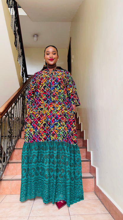 Elissa - African Print and Lace Shirt Dress