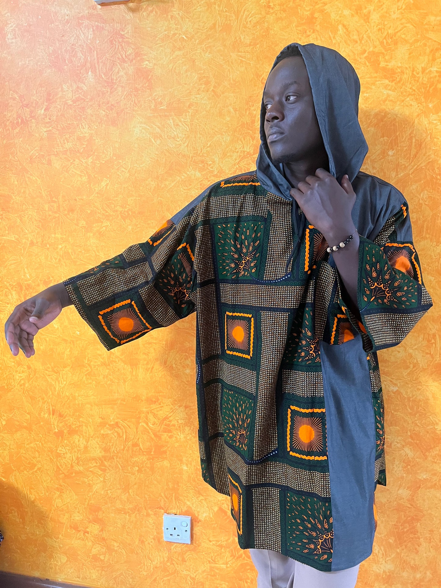 EP Denkara - African print and denim Hoodie