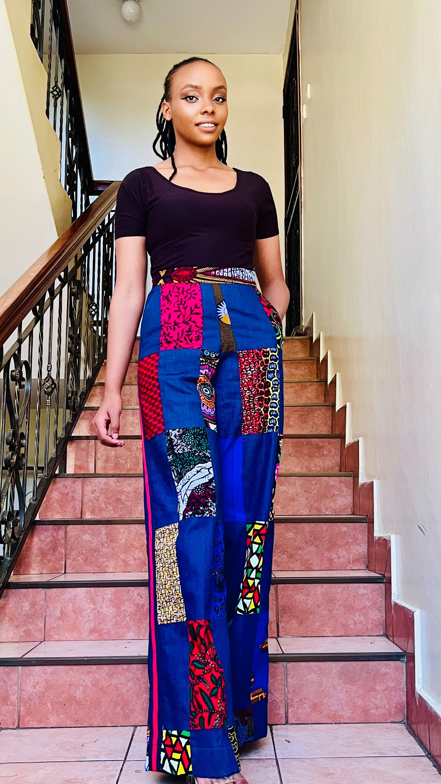 KaraCci - African Print and Denim mix Palazzo pants