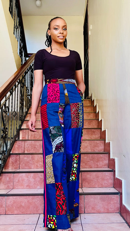 KaraCci - African Print and Denim mix Palazzo pants
