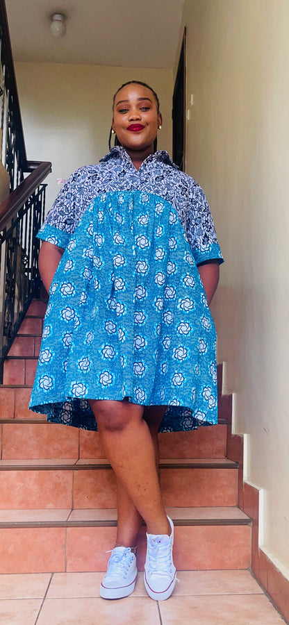 Amaka- African mix print short dress.