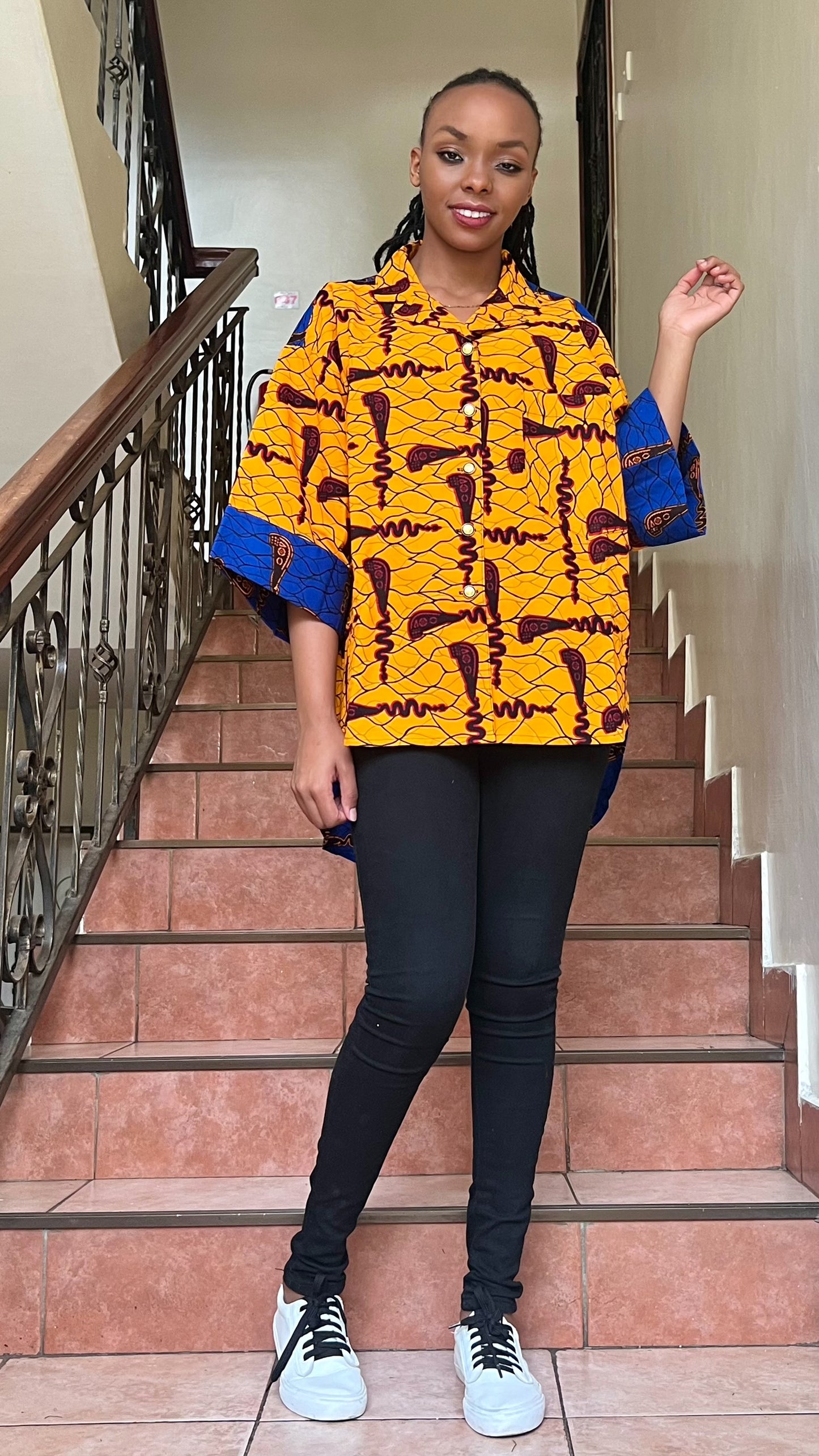 Ijele - African Print mix relaxed fit top