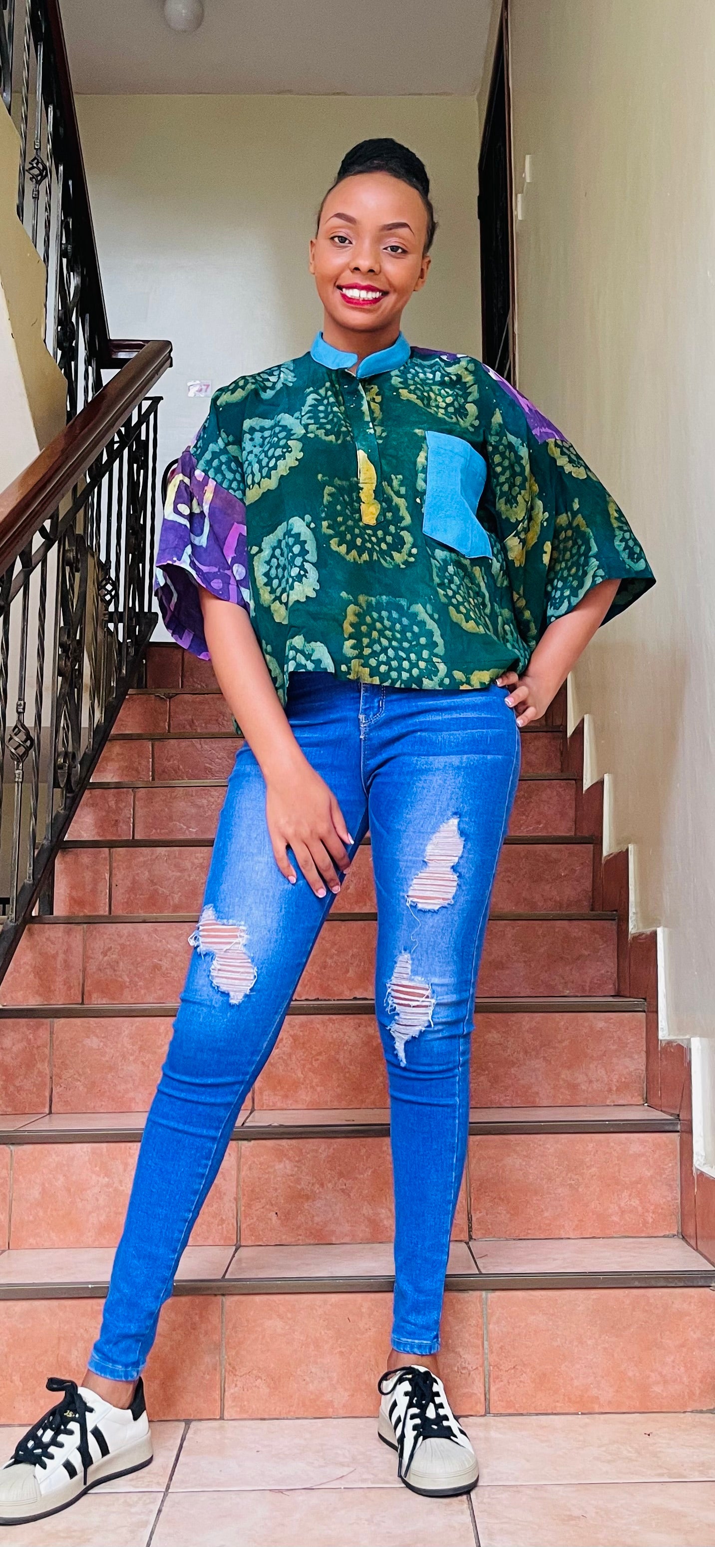 Toli- Crepe batik and aso-ke mix crop top