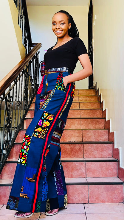 KaraCci - African Print and Denim mix Palazzo pants
