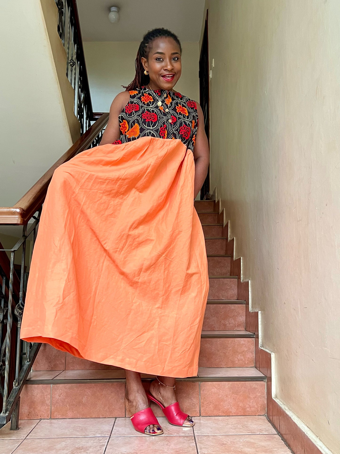 Taxxa - Linen and African print mix dress