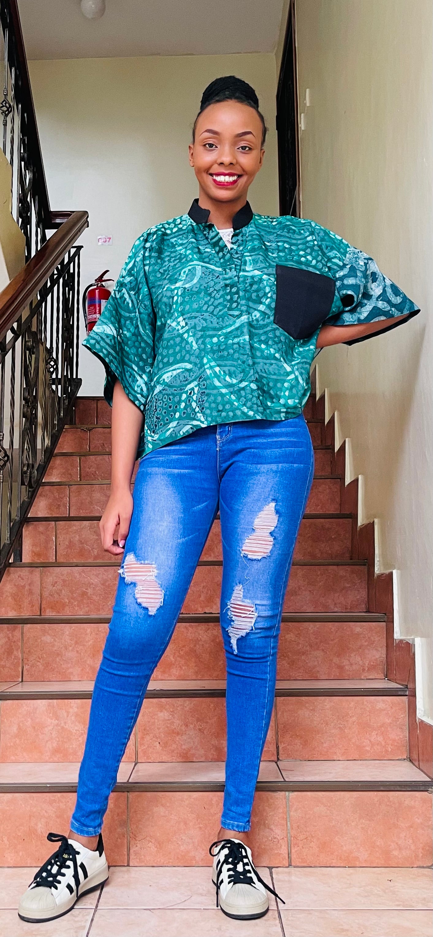 Toli- Crepe batik and aso-ke mix crop top